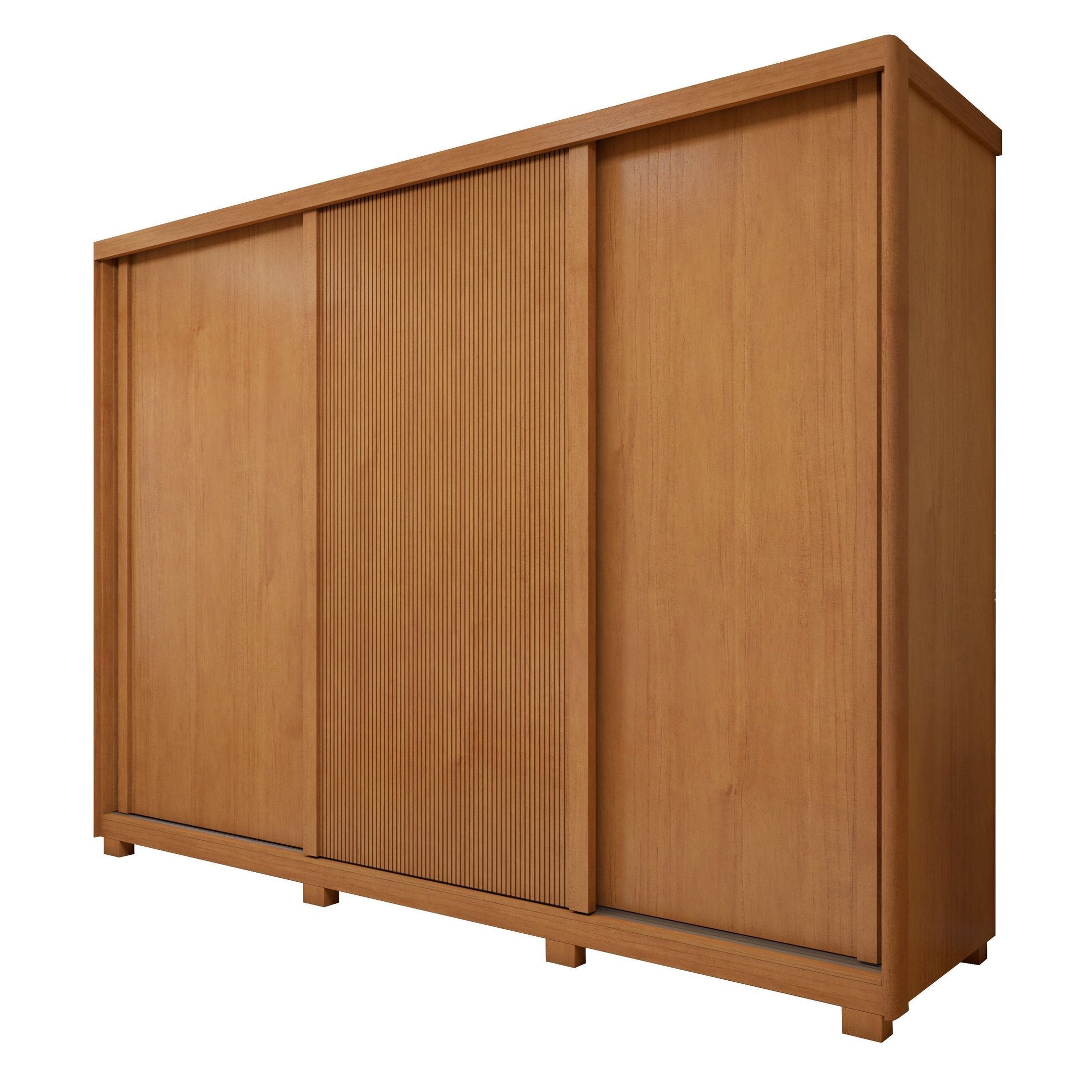 Guarda-Roupa Casal 3 Portas 6 Gavetas com Pés Ollie Yescasa 100% MDF Marrom Amêndoa Clean/Off White