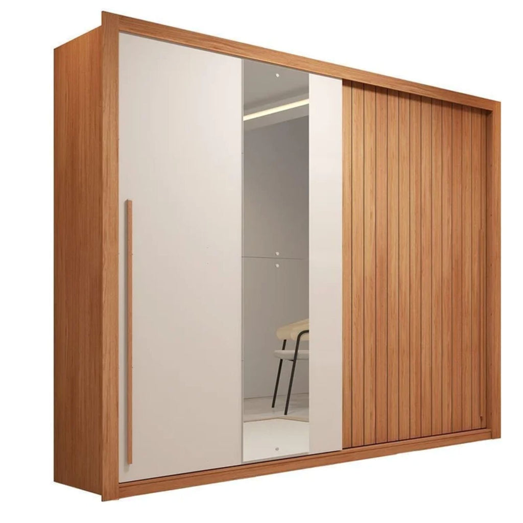 Guarda-Roupa Casal 2 Portas de Correr Ripado com Espelho Suburban Espresso Móveis MDP/MDF Freijó/Off White