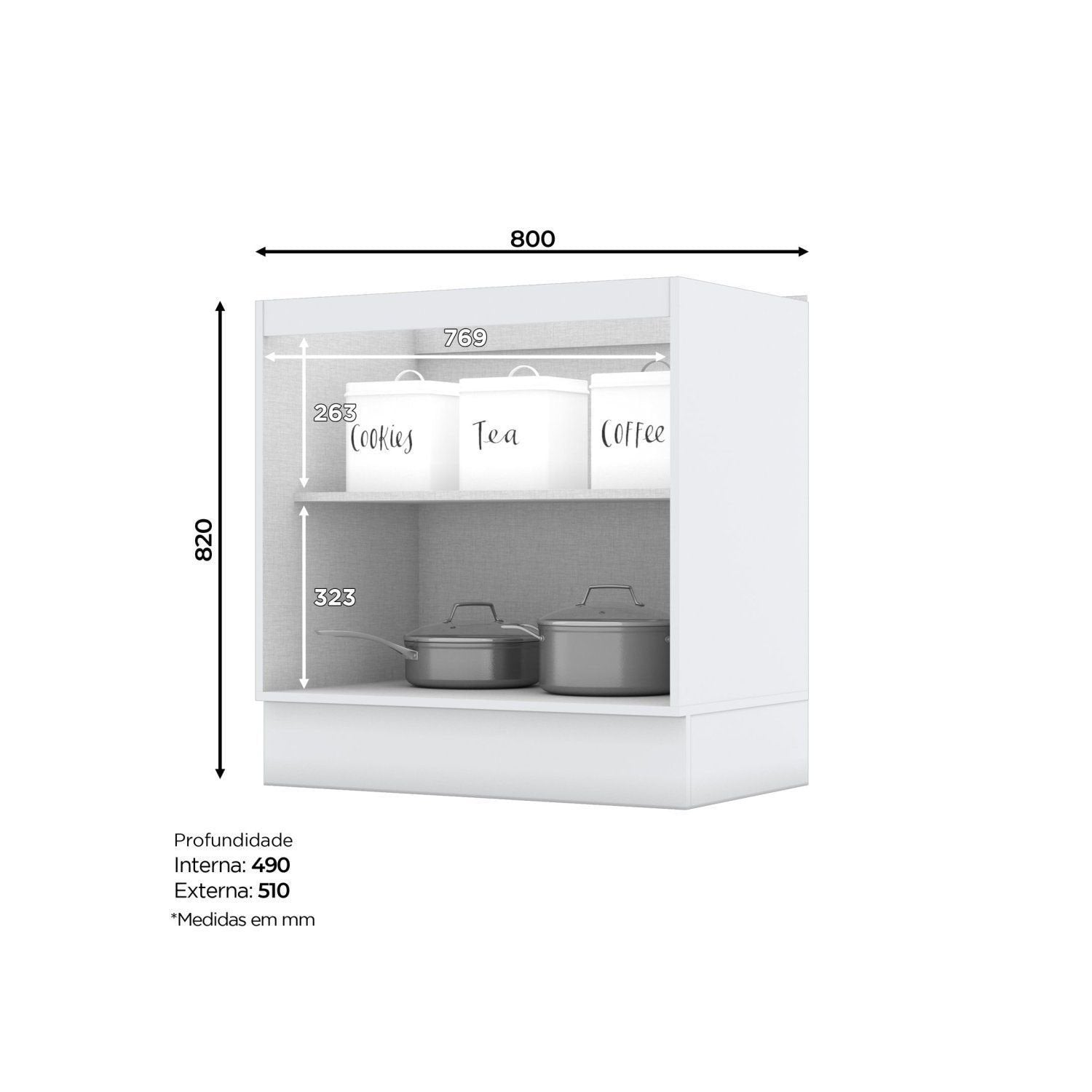 Balcão de Cozinha 2 Portas 80cm com Tampo Emily Espresso Móveis Branco/HP/Nature