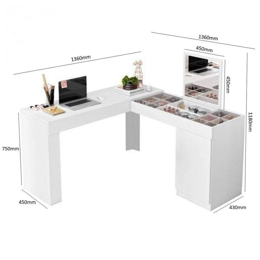 Escrivaninha Mesa Escritório Penteadeira de Canto com Espelho Star 1 Porta 136cm Belaflex