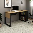 Escrivaninha Mesa Escritório 160cm Amêndoa e Preto Marrom Tecno Mobili ME4182