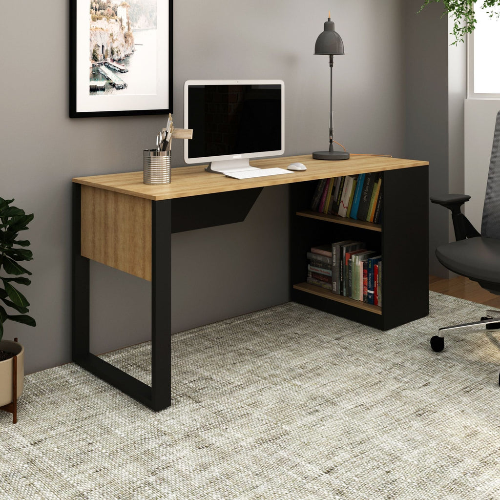 Escrivaninha Mesa Escritório 160cm Amêndoa e Preto Marrom Tecno Mobili ME4182