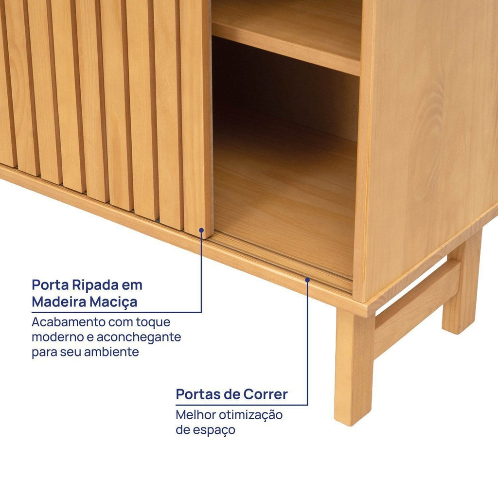 Escrivaninha em L Madeira Maciça 3 Gavetas Rattan e Portas Ripadas Magna CabeCasa MadeiraMadeira