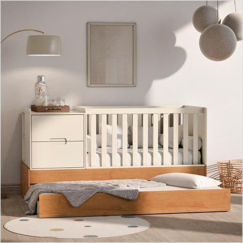 Berço Laqueado 100% MDF Formare com Gavetas e Nicho Off White/Freijó 61510 Matic