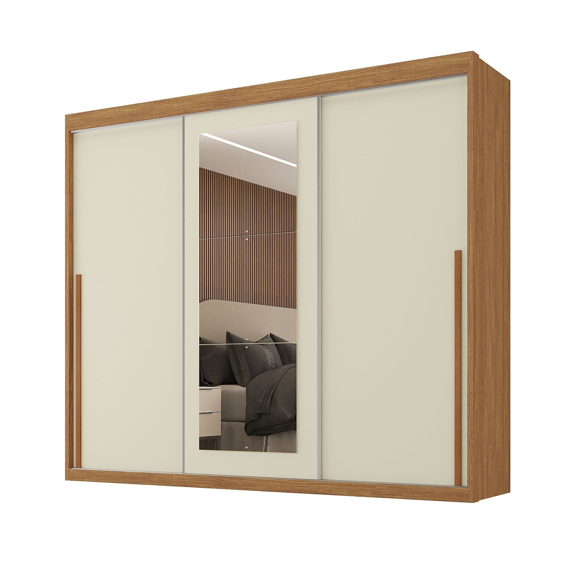 Guarda-Roupa Casal 3 Portas de Correr 6 Gavetas Spazio Yescasa 100% MDF Off White/Cinamomo