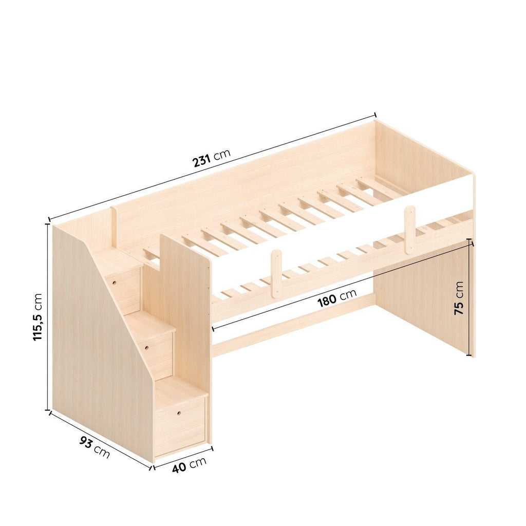 Cama Elevada Infantil com Escada e Gavetas Artsy MadeiraOriginals Casatema