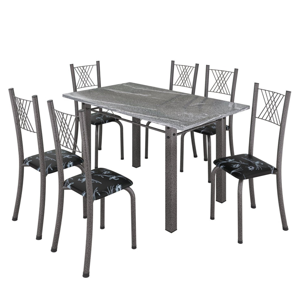 Conjunto Sala de Jantar Mesa Tampo de Granito com 6 Cadeiras Topázio Sara Yescasa