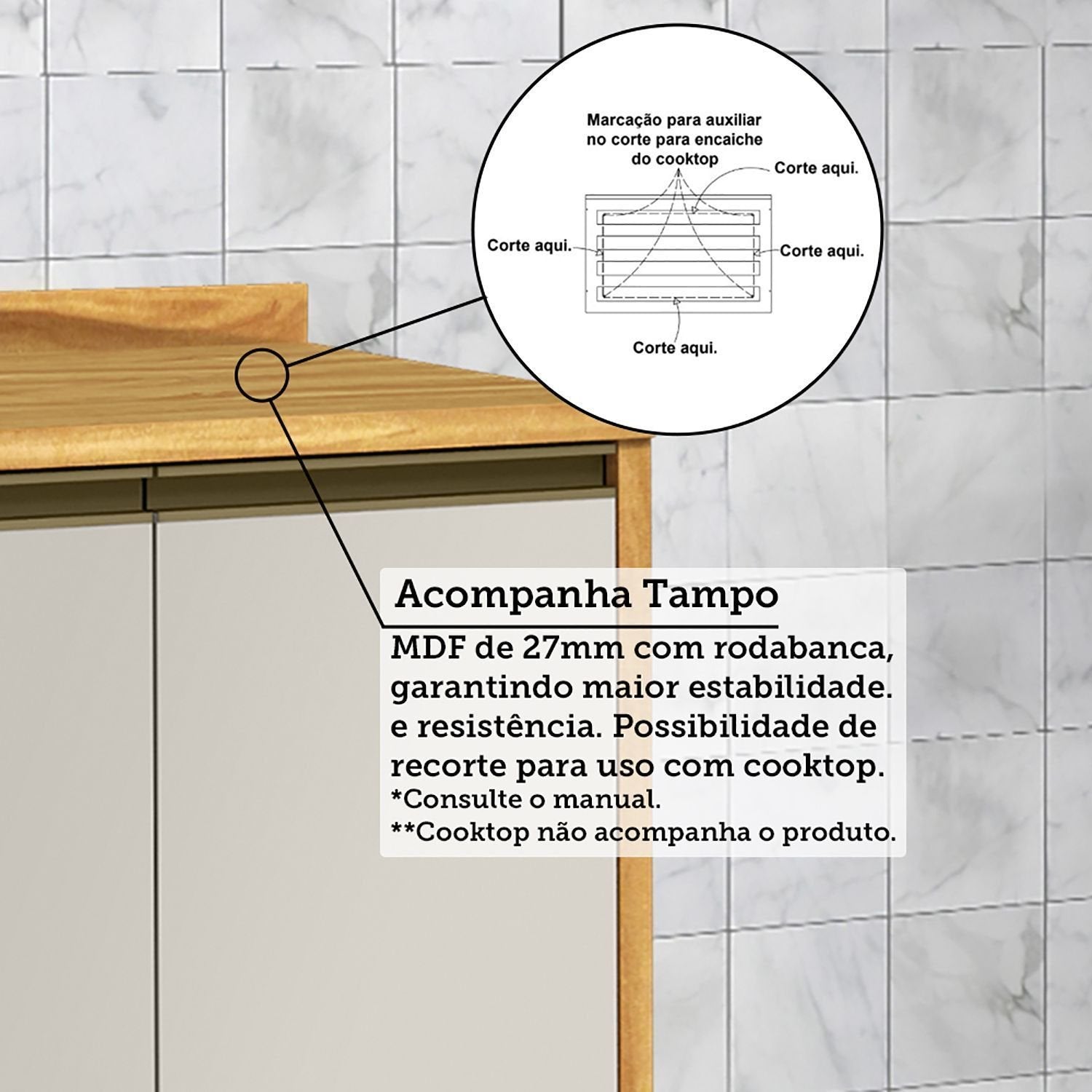 Cozinha Completa Modulada Barbados 7 Peças 16 Portas com Vidro e Tampo 100% MDF Espresso Móveis Bege/Amêndoa/Off White