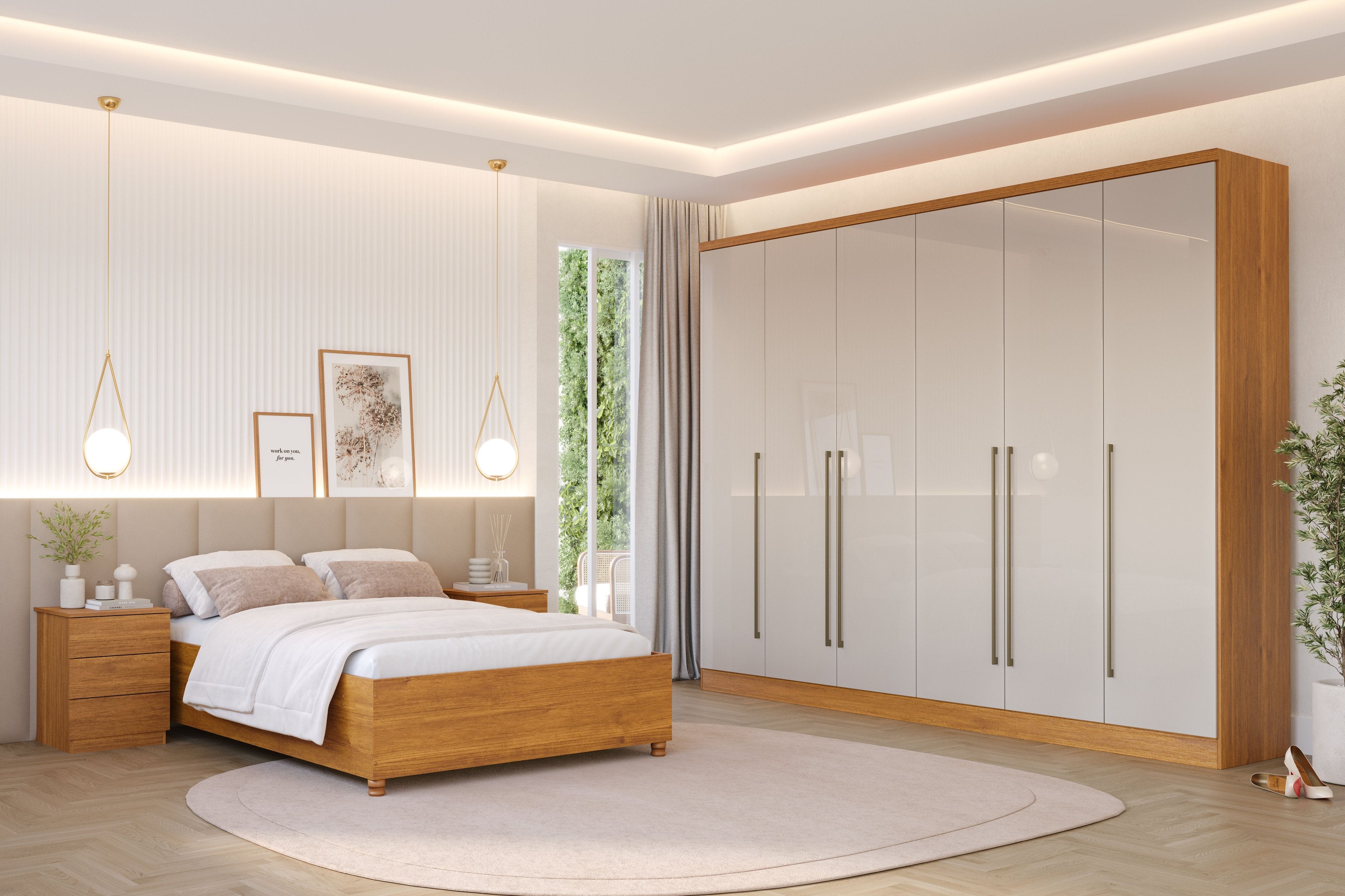 Guarda-Roupa Casal 6 Portas 8 Gavetas Portugal Yescasa 100% MDP/MDF Marrom/Cinamomo/Off White