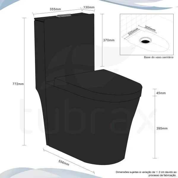 Vaso Sanitário Monobloco Cerâmica Modelo Umbra Tubrax Preto VAB0006