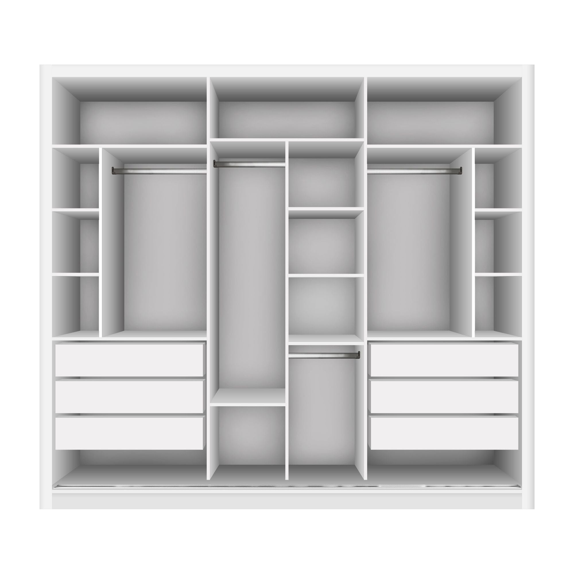 Guarda-Roupa Casal 3 Portas 6 Gavetas com Espelho Premium Lux Yescasa MDP Branco 242cm