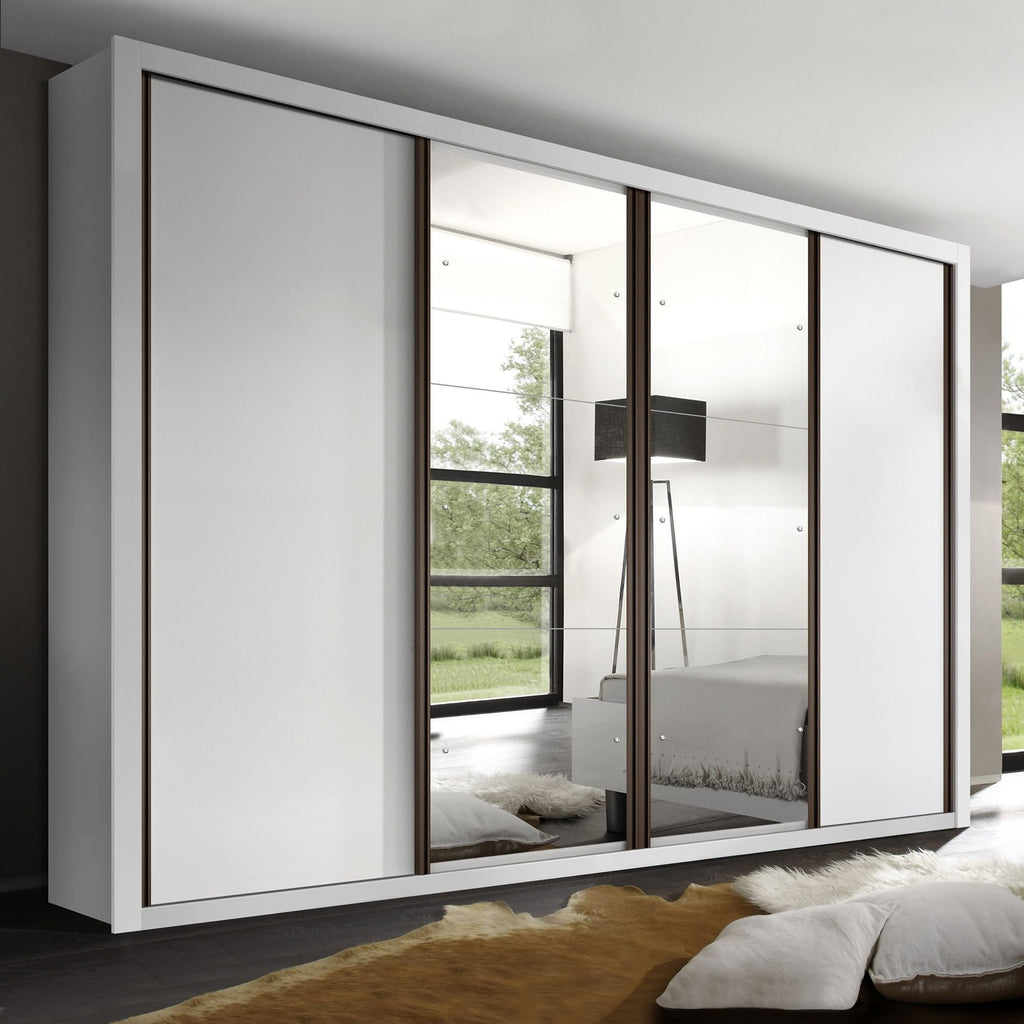 Guarda-Roupa Casal 4 Portas 4 Gavetas com Espelho Premium Zara Yescasa 100% MDF Branco