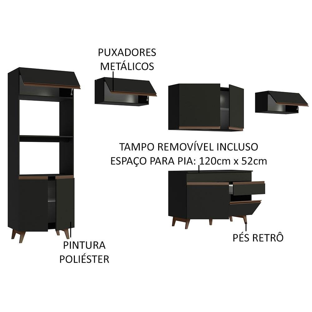 Armário de Cozinha Completa 330cm Preto Reims Madesa 01