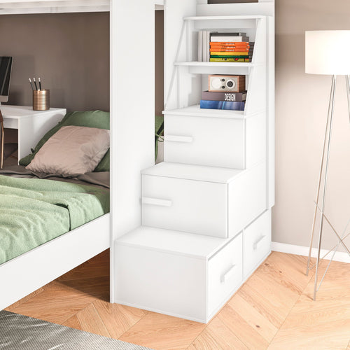 Beliche Office Adulto Moon com Escrivaninha em L Nichos e Escada 2 Portas e 2 Gavetas Yescasa Branco