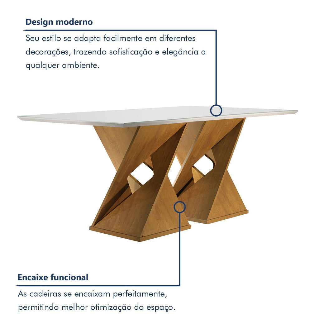 Conjunto Sala de Jantar Genova Tampo Vidro/MDF com 6 Cadeiras Genova Smart Plus Cel Móveis