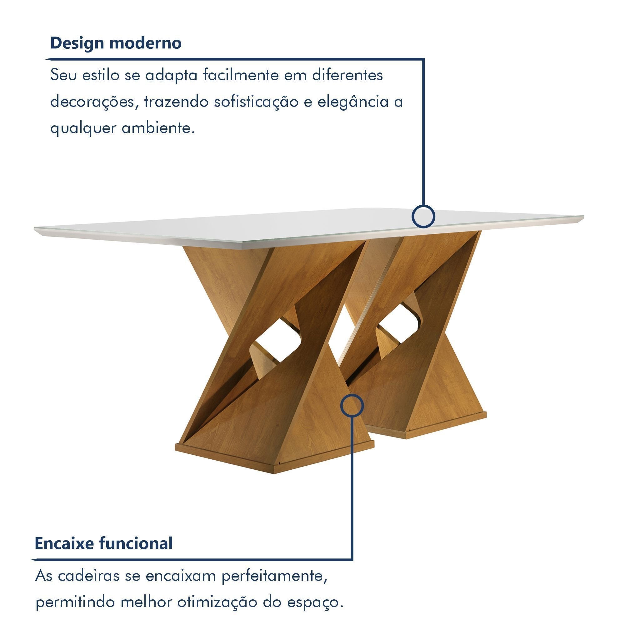 Conjunto Sala de Jantar Genova Tampo Vidro/MDF com 6 Cadeiras Genova Smart Plus Cel Móveis