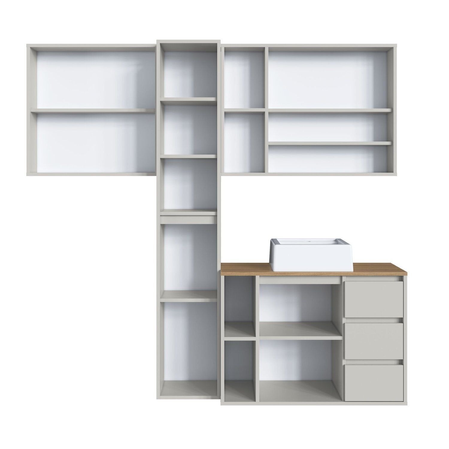 Conjunto para Banheiro Modulado 168cm com 4 Peças Gabinete Suspenso com Cuba Belagavi Art in Móveis Arenas