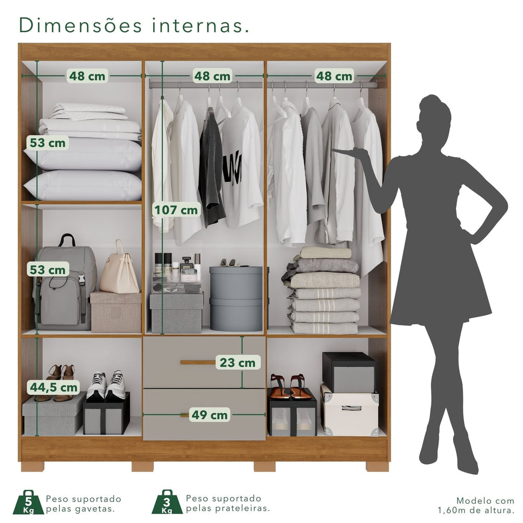 Guarda-Roupa Casal 6 Portas 2 Gavetas Estrela Premium Sallêto Móveis MDP Off White/Cinamomo