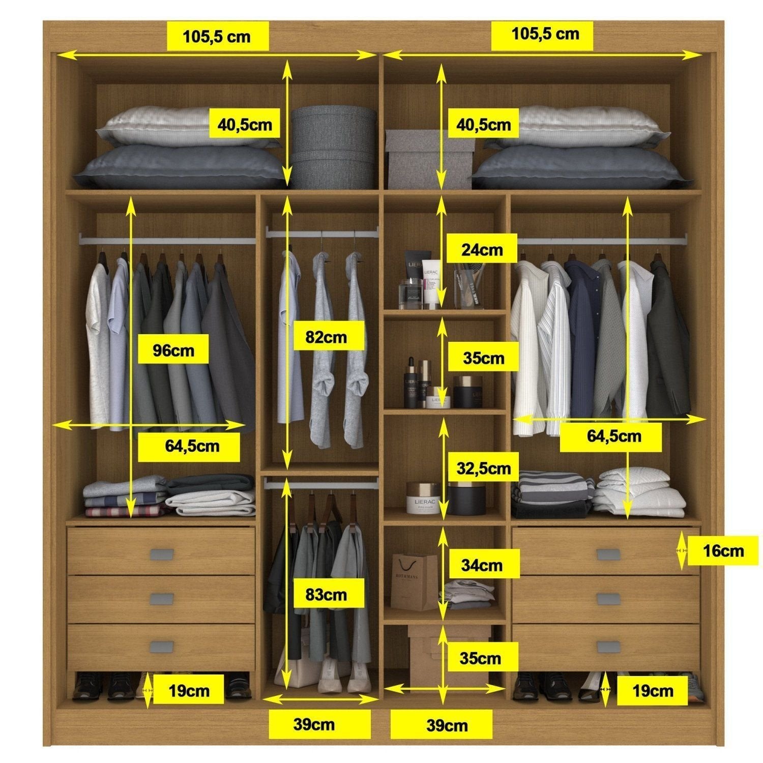 Guarda-Roupa Casal 2 Portas 6 Gavetas Coliseu D Doro 100% MDF Cinamomo/Off White