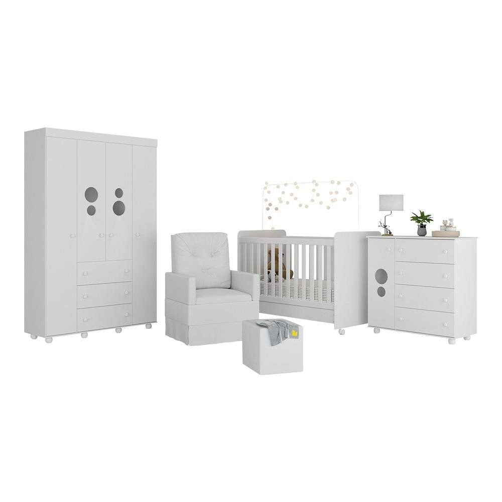 Quarto de Bebê Completo Berço Guarda-Roupa Cômoda Poltrona Puff Colchão Multimóveis MP4109
