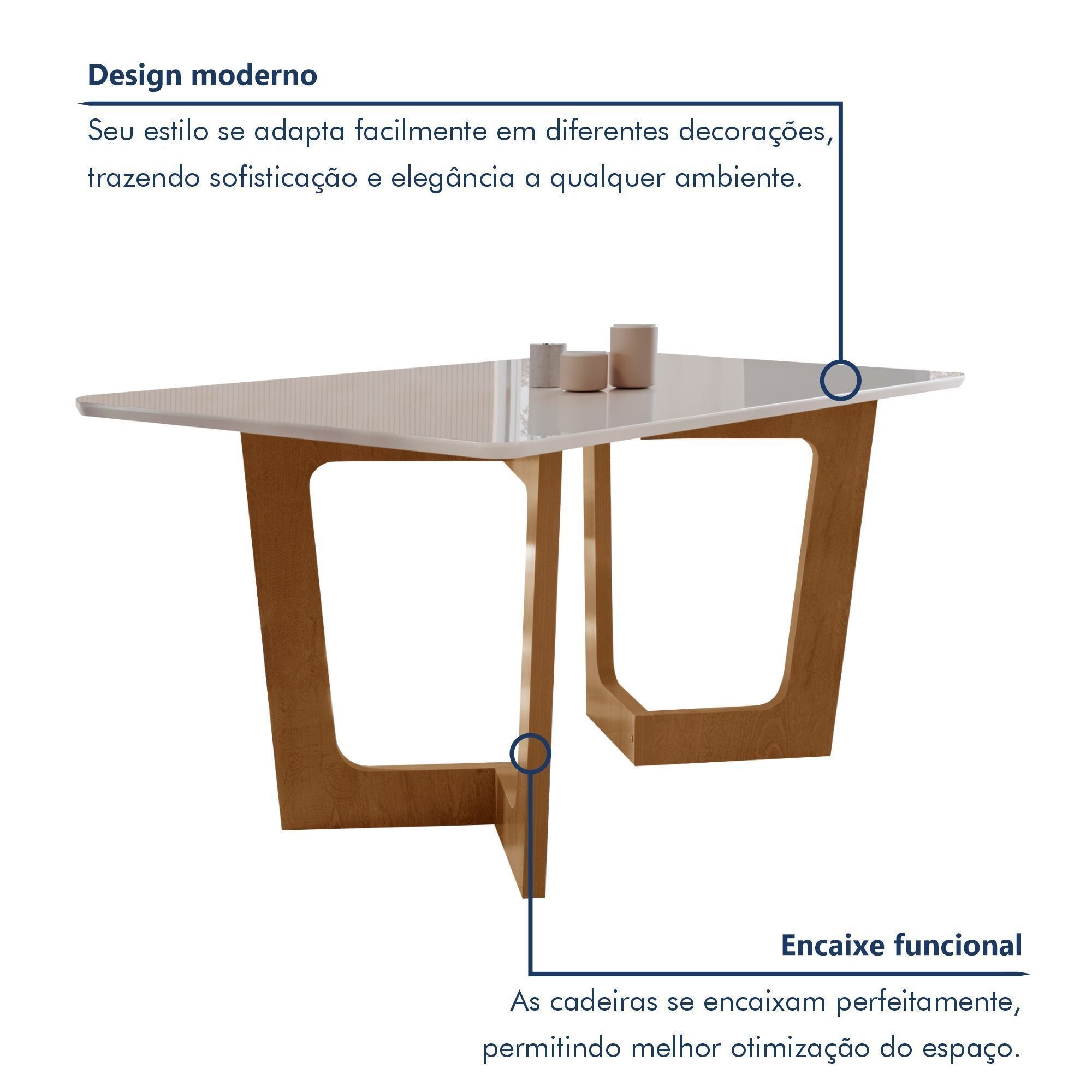 Conjunto Sala de Jantar Mesa Retangular Tampo Vidro/MDF com 8 Cadeiras Luísa Smart Plus Cel Móveis
