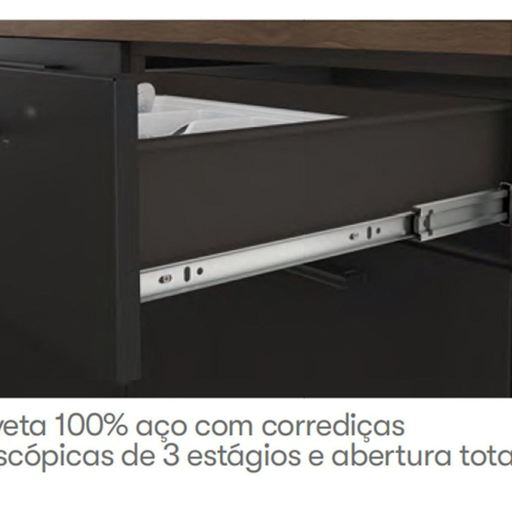 Cozinha Modulada em Aço Exclusive Itatiaia 5 Peças 7 Portas 6 Gavetas Paneleiro Forno Rodapé PVC Preto/Grafite/Matt
