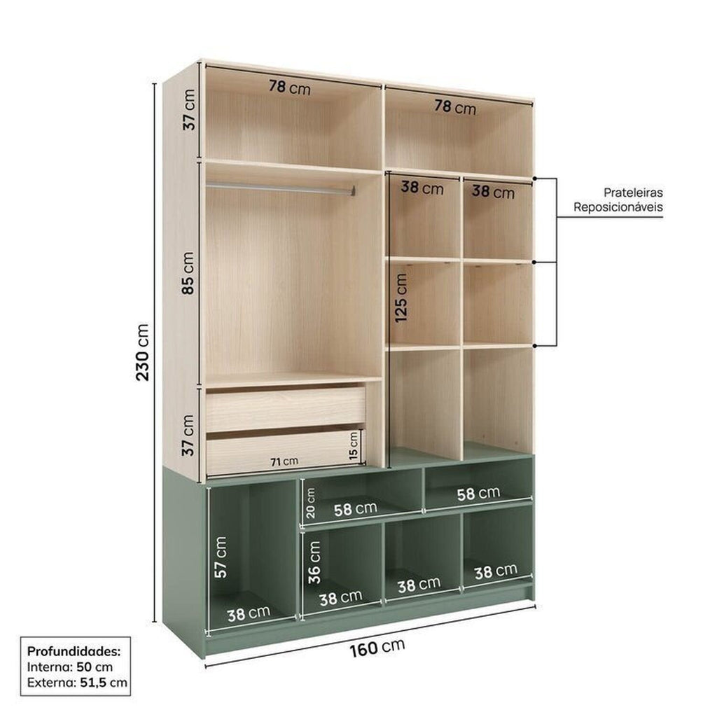 Quarto Infantil Completo Guarda-Roupa Curió e Bicama Petit Casatema Verde/Mel