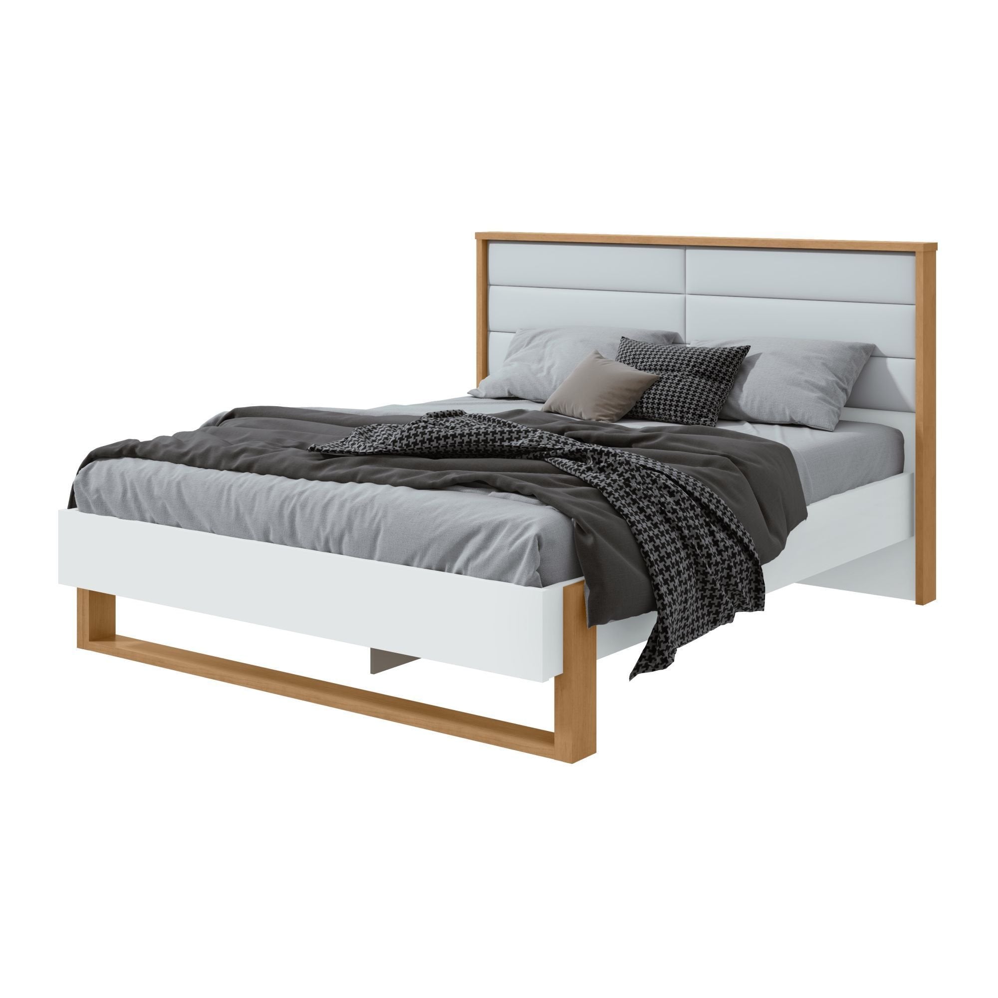 Cama Queen com LED e Pés Flutuantes Freetown Móveis Lopas Marrom Amêndoa Clean/Branco