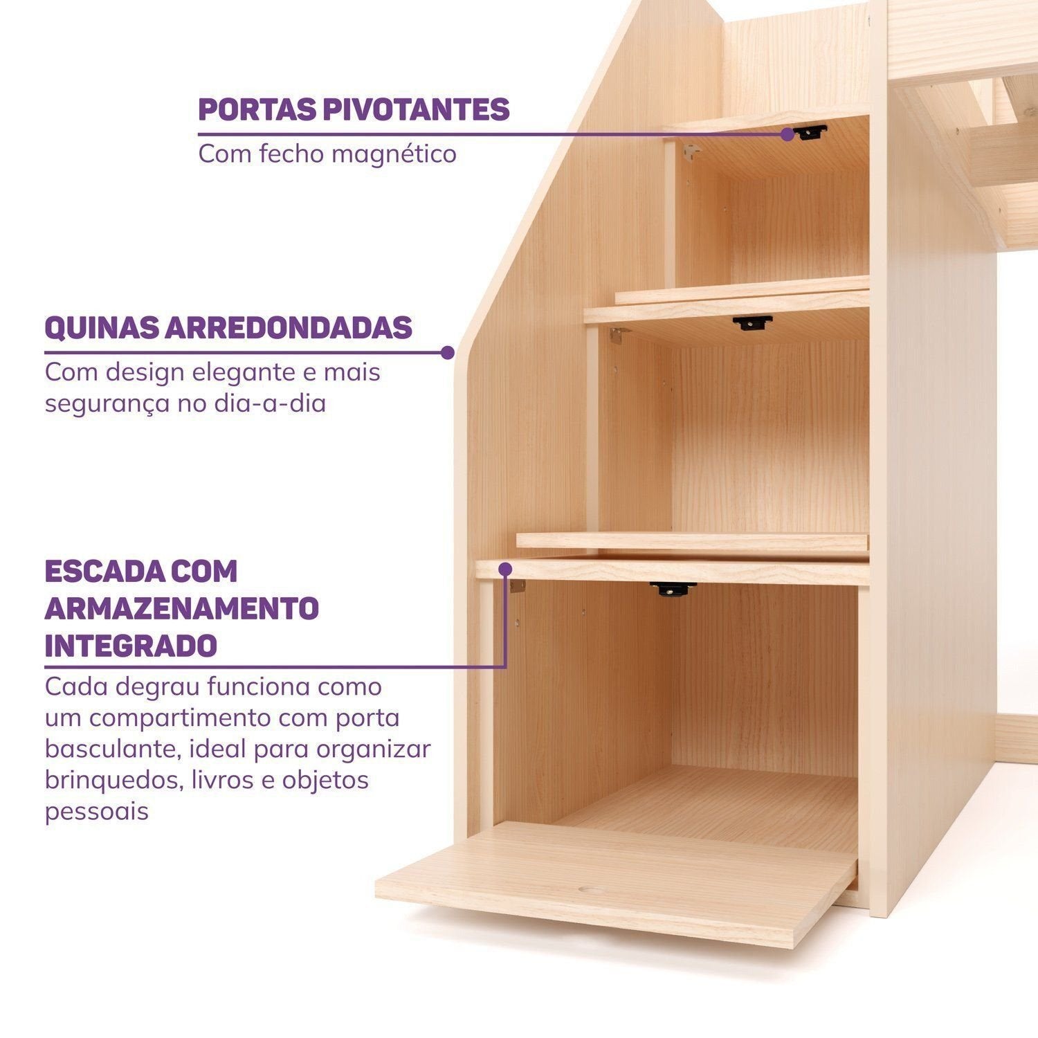 Cama Elevada Infantil com Escada e Gavetas Artsy MadeiraOriginals Casatema