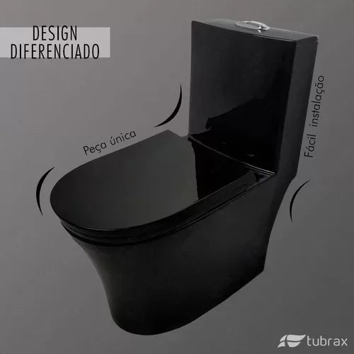 Vaso Sanitário Monobloco Cerâmica Modelo Umbra Tubrax Preto VAB0006
