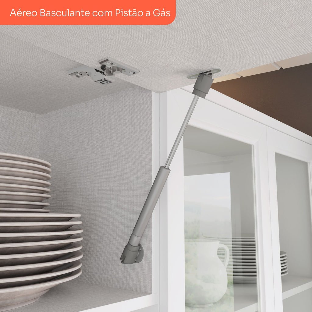 Cozinha Compacta Modulada Emily 4 Peças com Aéreo para Geladeira Espresso Móveis Branco