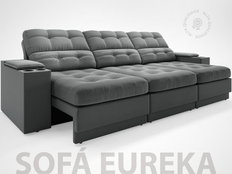 Sofá com Porta Copos e Carregador USB Eureka Velosuede Assento Retrátil e Reclinável NETSOFAS