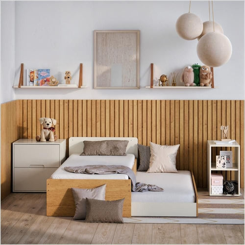 Berço Laqueado 100% MDF Formare com Gavetas e Nicho Off White/Freijó 61510 Matic
