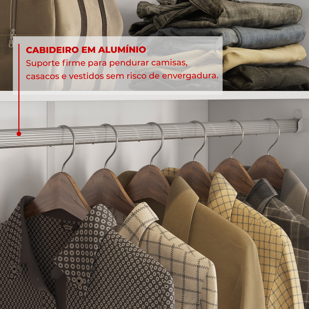 Guarda-Roupa Casal com Espelho Demóbile London 2 Portas de Correr 4 Gavetas 100% MDF Branco