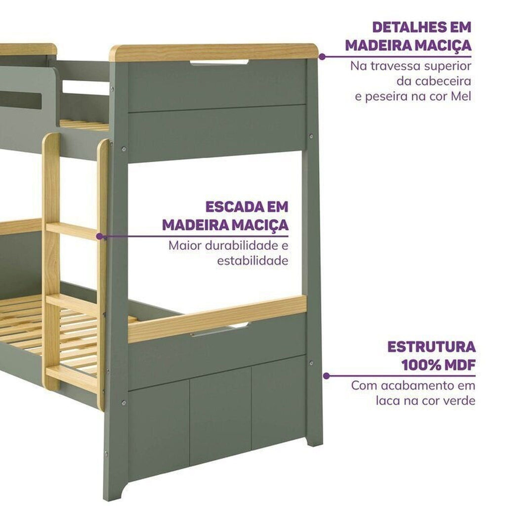 Quarto Infantil Completo Guarda-Roupa Curió Treliche Escrivaninha Estante Petit Verde/Mel Casatema