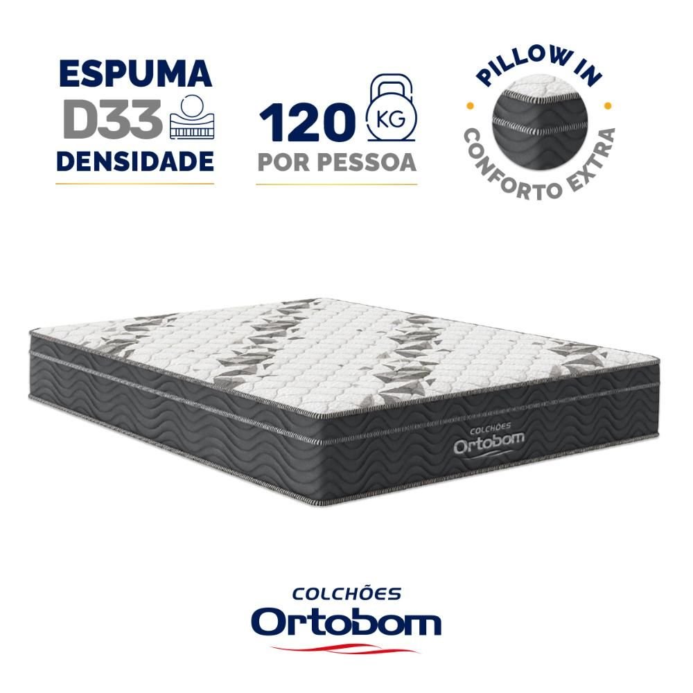 Colchão Casal Espuma D33 Ortobom Airtech Ortopillow 100 Cinza 138x188x28cm