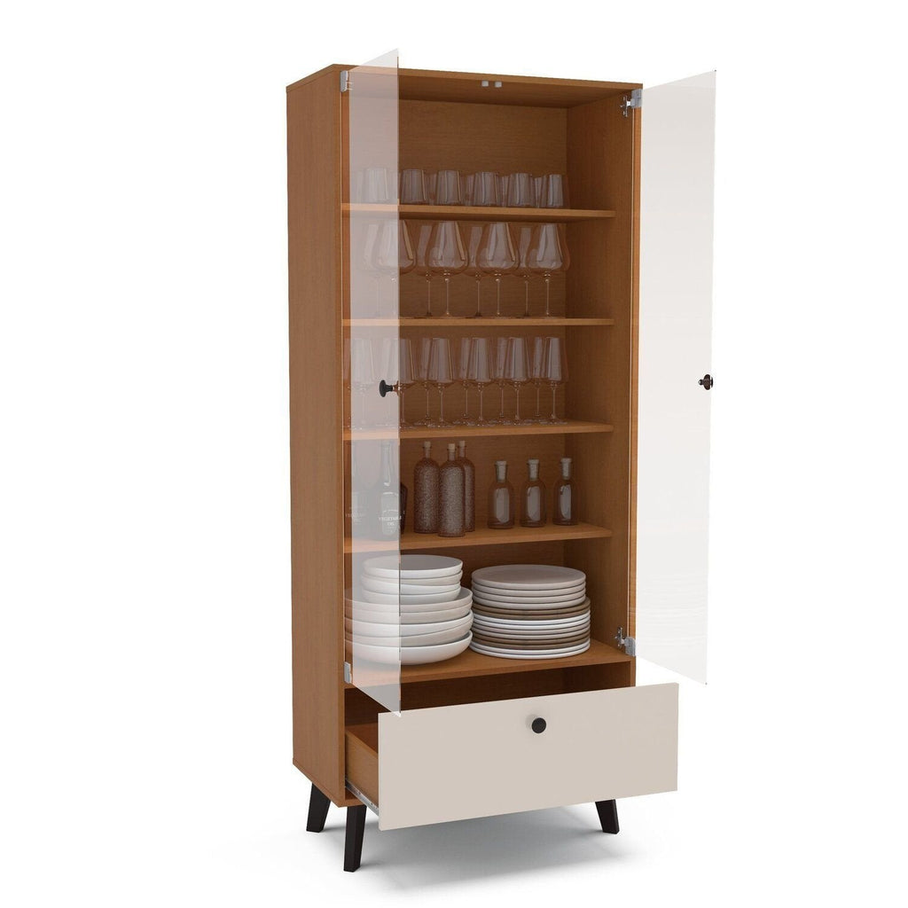 Cristaleira 2 Portas de Vidro 1 Gaveta 4 Prateleiras 75cm Londres Politorno