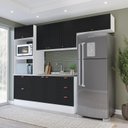 Cozinha Completa Modulada Pérola 4 Peças Torre Quente Aéreo 3 Portas Balcão 2 Gavetas Basculante Azul/Branco 270,2x219,4x52cm