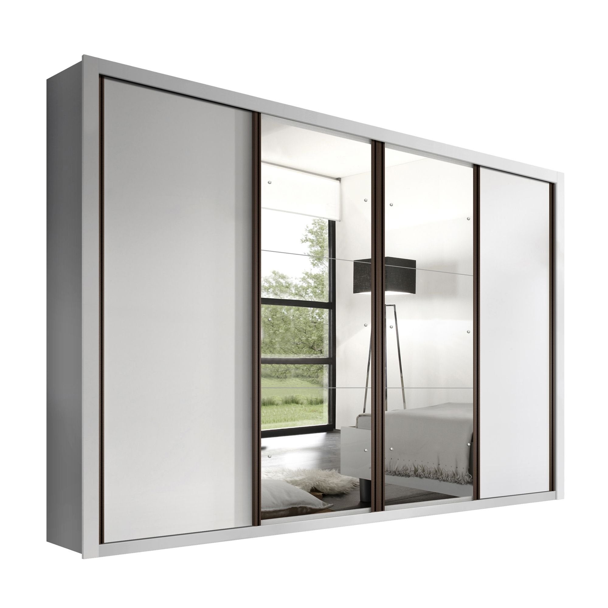 Guarda-Roupa Casal 4 Portas de Correr 4 Gavetas Zara Yescasa MDP Branco