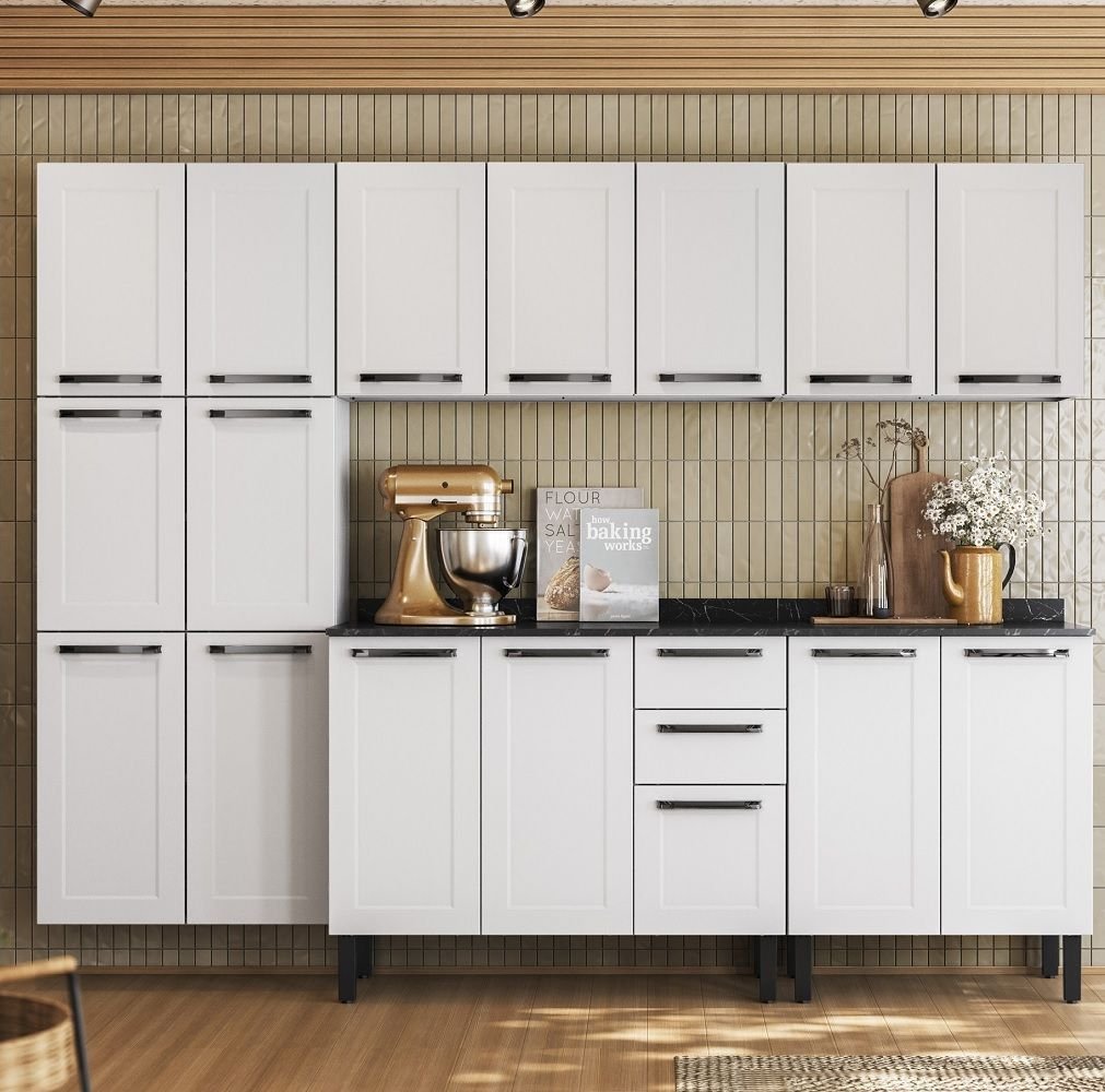 Cozinha Modulada em Aço 5 Peças 16 Portas 2 Gavetas Florença Itatiaia Branco/Neve