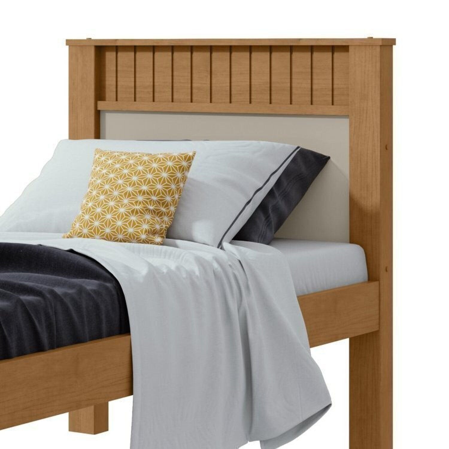 Kit Quarto Infantil 3 Peças com 2 Camas Solteiro e Mesa de Cabeceira Athenas Maggiore Amêndoa Clean