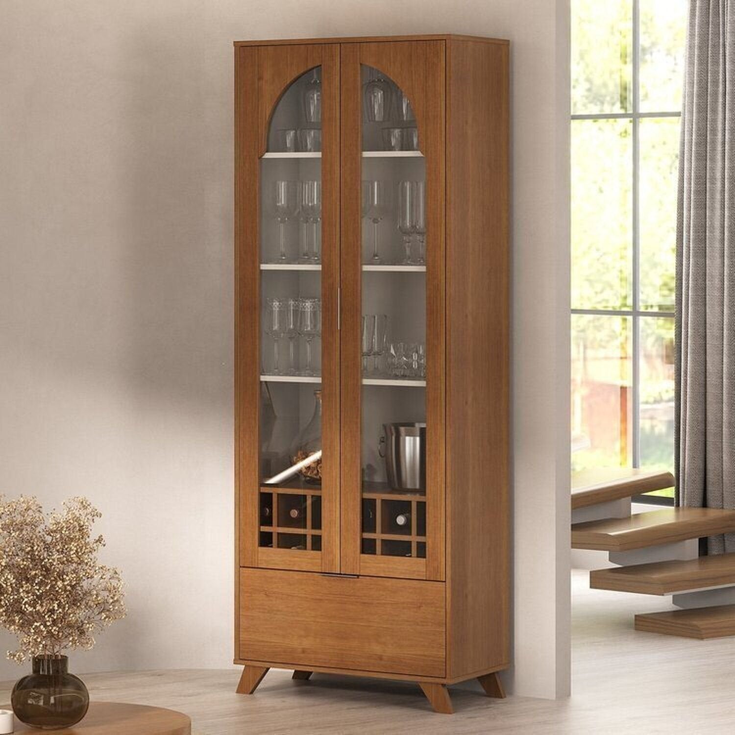 Conjunto Sala de Estar Rack e Cristaleira e Mesa de Centro Murano Marrom Espresso Móveis