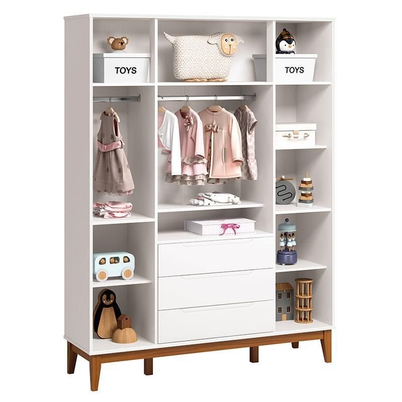 Quarto Infantil Completo Cômoda 6 Gavetas e Guarda-Roupa Classic Elfe Reller Branco Acetinado