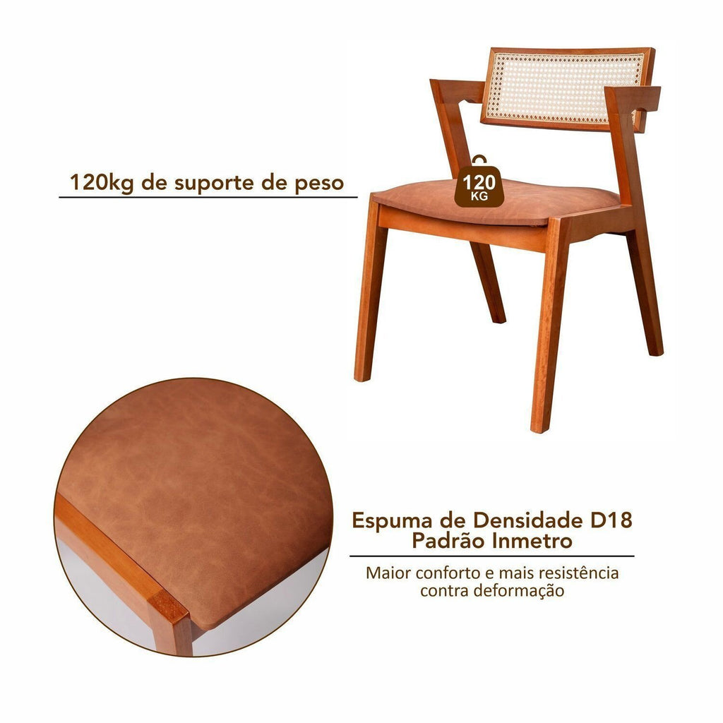 Kit 6 Cadeiras de Jantar Verona Madeira Maciça Rattan Natural Estofada Espresso Móveis