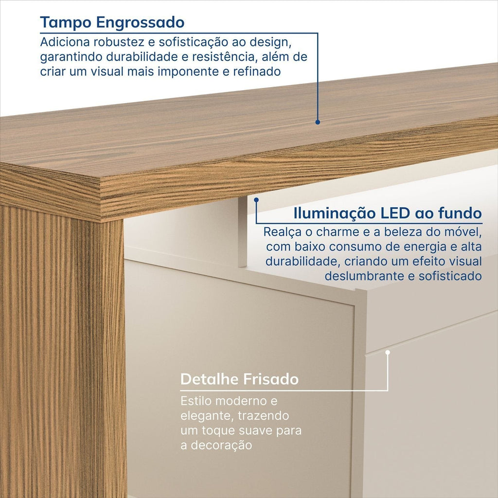 Rack para TV até 75 Polegadas com LED MDF 3 Portas Fita Cronos CabeCasa Off White