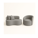Conjunto Sala de Estar Gaia 1 Poltrona Sofá Curvo Orgânico Suede Azul Marinho MD Montanaris Decor