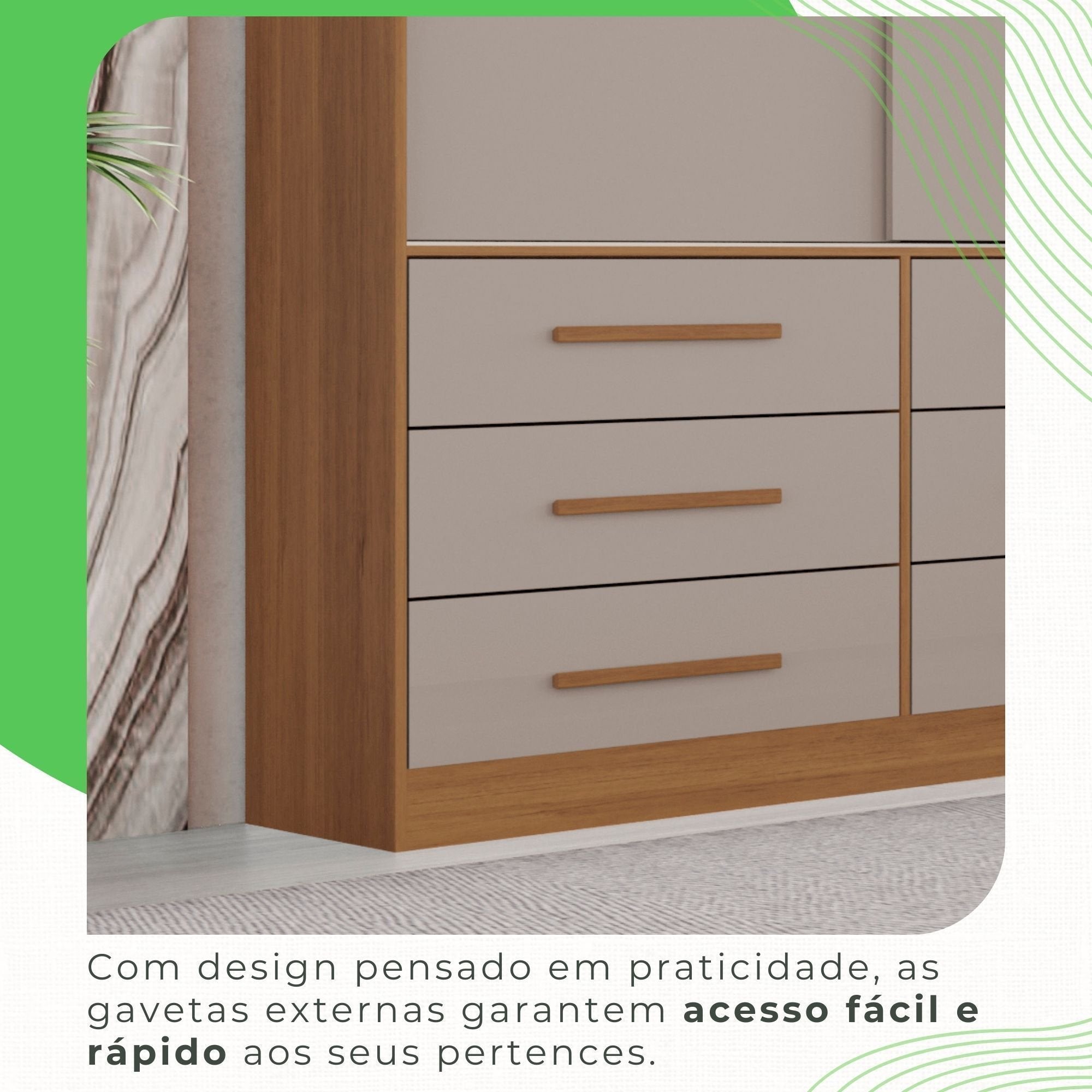 Guarda-Roupa Casal 3 Portas 9 Gavetas Luana Sallêto Móveis Off White/Cinamomo