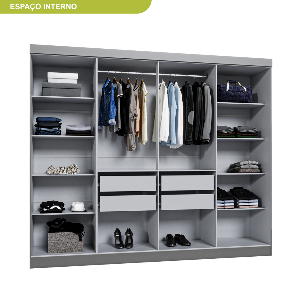 Guarda-Roupa Casal 8 Portas 4 Gavetas Paris Espresso Móveis Cinza/Ônix