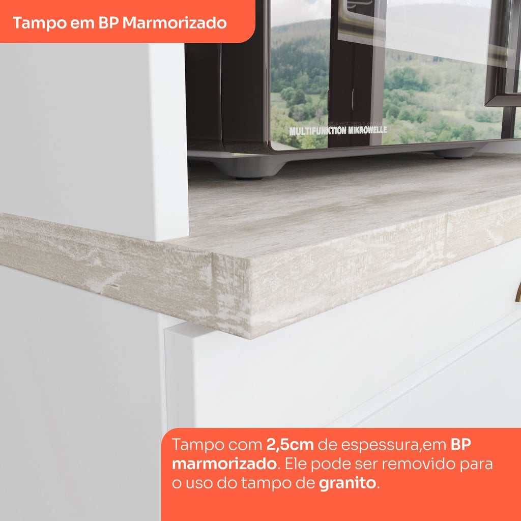 Cozinha Compacta Modulada Emily 4 Portas 3 Gavetas Branco/HP/Calcare Espresso Móveis