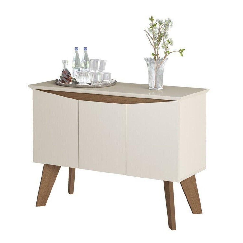 Conjunto Sala de Estar Completa Buffet Oásis e Rack Lumina Bege Off White/Cinamomo Artely